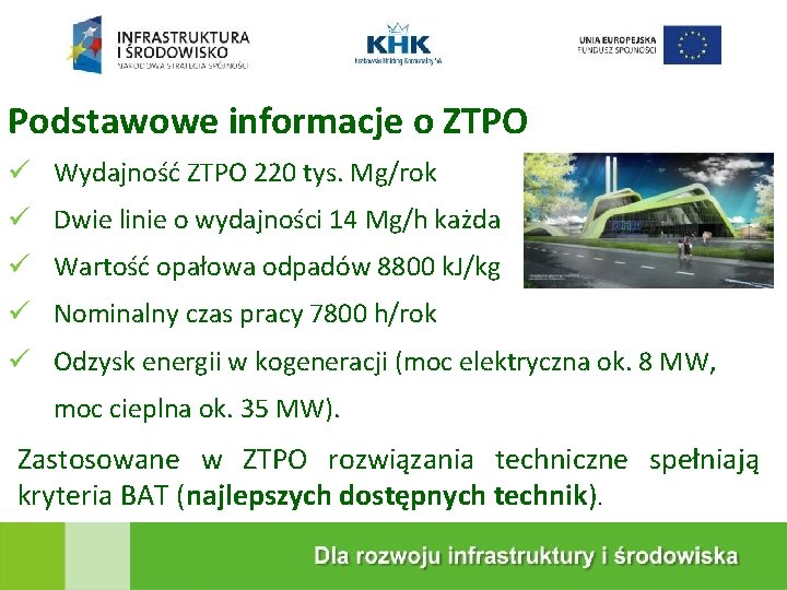 KRAKOWSKA EKOSPALARNIA Podstawowe informacje o ZTPO Wydajność ZTPO 220 tys. Mg/rok Dwie linie o