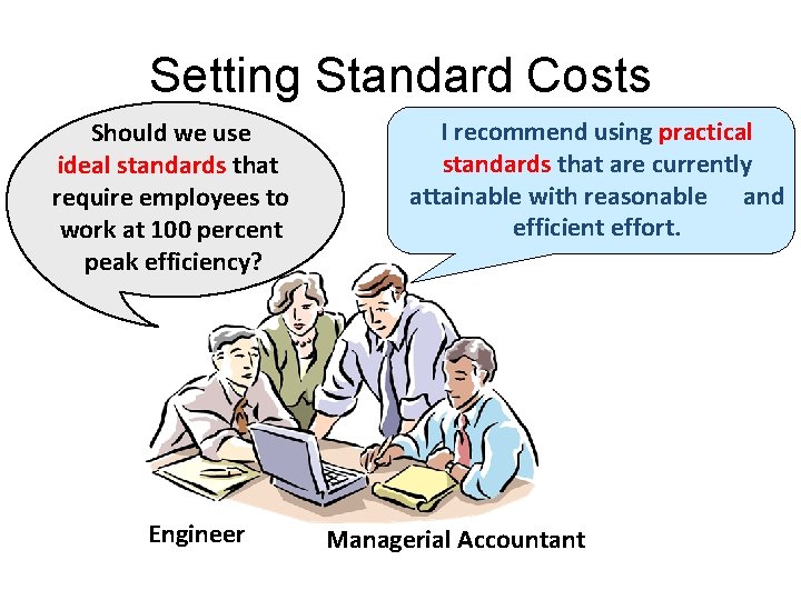 Setting Standard Costs Should we use ideal standards that require employees to work at