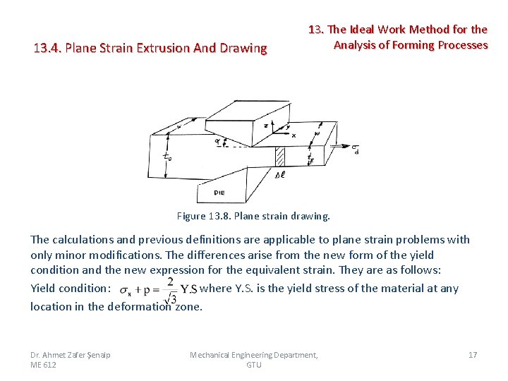  13. 4. Plane Strain Extrusion And Drawing 13. The Ideal Work Method for