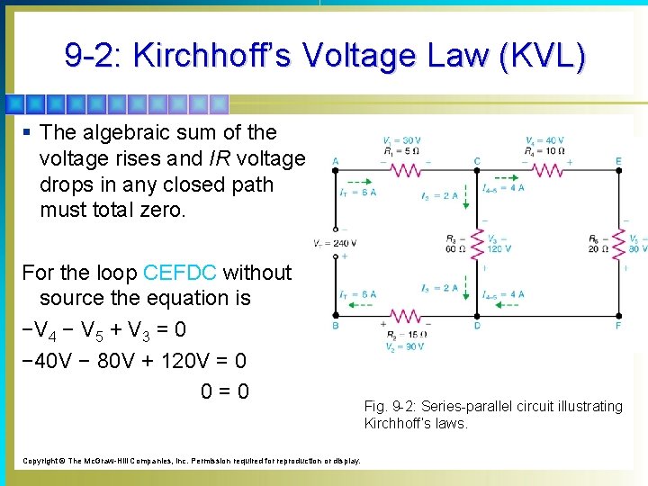 9 -2: Kirchhoff’s Voltage Law (KVL) § The algebraic sum of the voltage rises