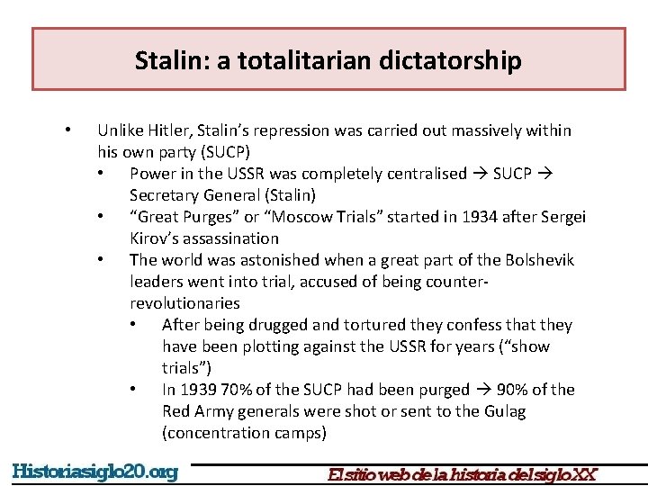 Stalin: a totalitarian dictatorship • Unlike Hitler, Stalin’s repression was carried out massively within Stalin: a totalitarian dictatorship • Unlike Hitler, Stalin’s repression was carried out massively within