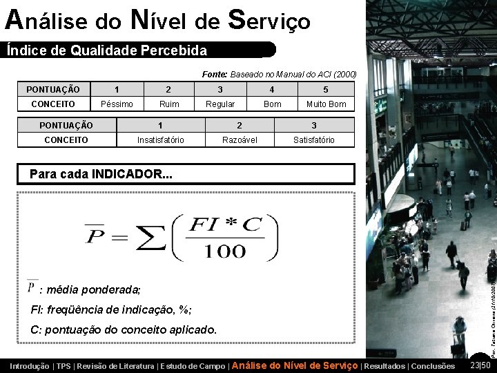 Análise do Nível de Serviço Índice de Qualidade Percebida Fonte: Baseado no Manual do