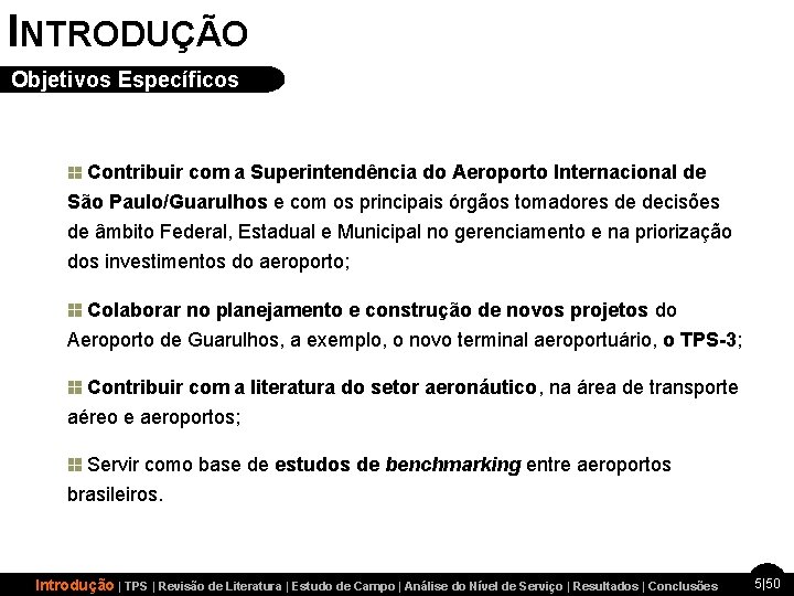 INTRODUÇÃO Objetivos Específicos Contribuir com a Superintendência do Aeroporto Internacional de São Paulo/Guarulhos e