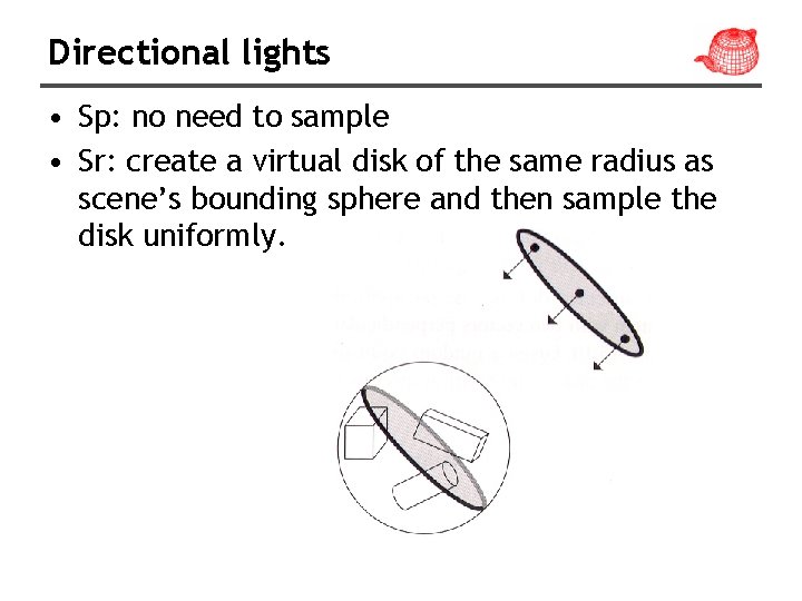 Directional lights • Sp: no need to sample • Sr: create a virtual disk