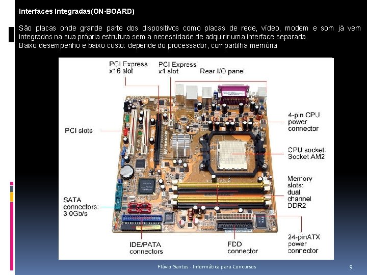 Interfaces Integradas(ON-BOARD) São placas onde grande parte dos dispositivos como placas de rede, vídeo,