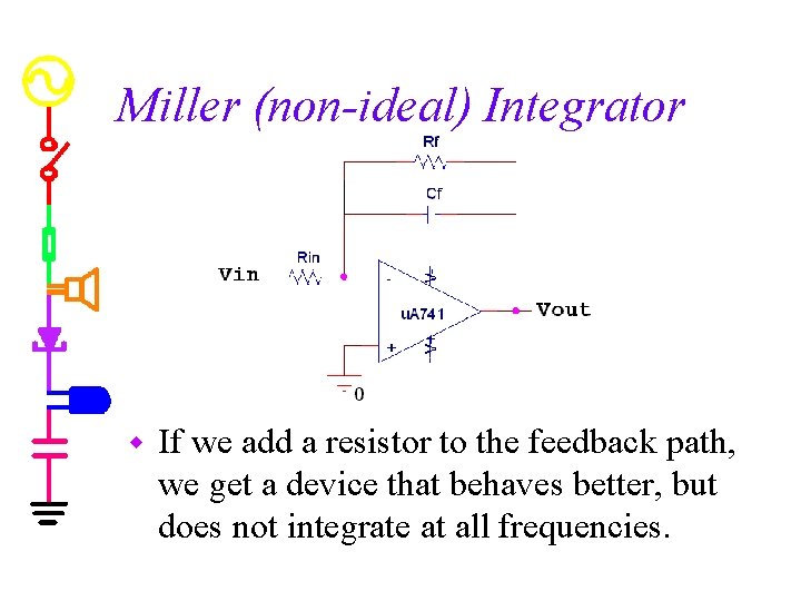 Miller (non-ideal) Integrator w If we add a resistor to the feedback path, we