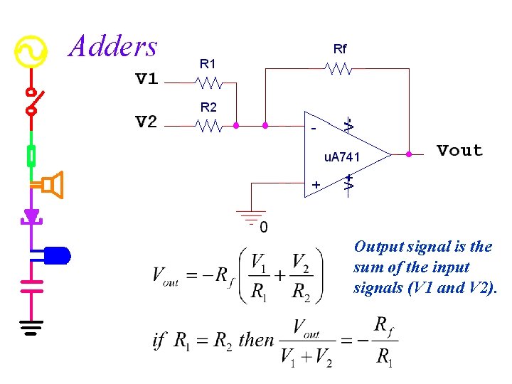 Adders Output signal is the sum of the input signals (V 1 and V