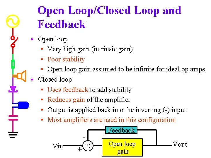 Open Loop/Closed Loop and Feedback Open loop • Very high gain (intrinsic gain) •