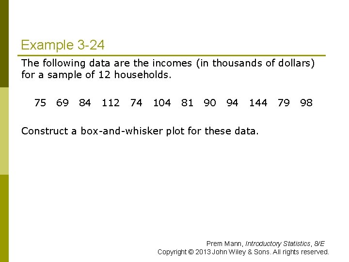 Example 3 -24 The following data are the incomes (in thousands of dollars) for
