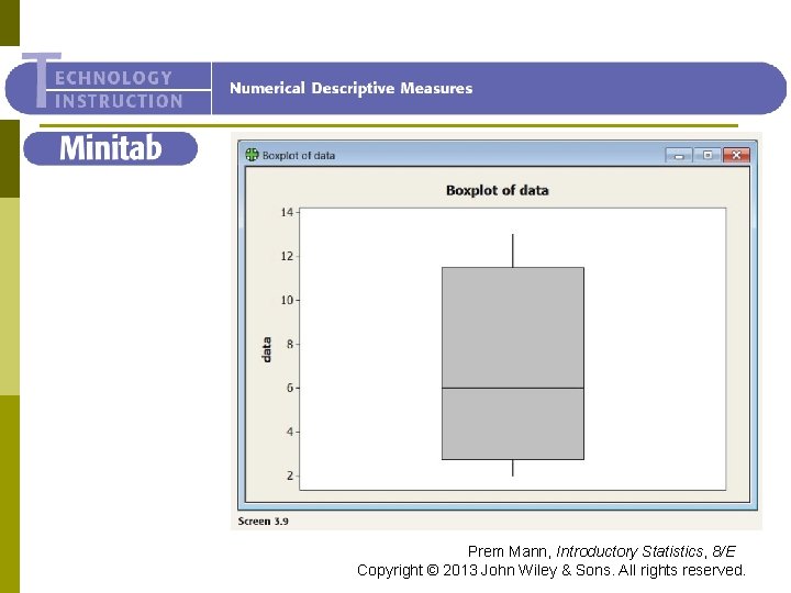 Minitab Prem Mann, Introductory Statistics, 8/E Copyright © 2013 John Wiley & Sons. All