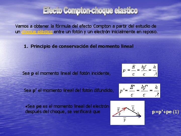 Vamos a obtener la fórmula del efecto Compton a partir del estudio de un