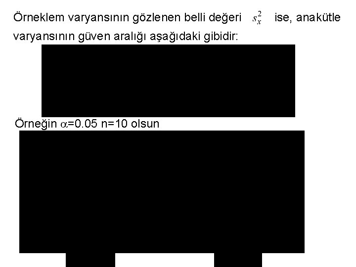 Örneklem varyansının gözlenen belli değeri varyansının güven aralığı aşağıdaki gibidir: Örneğin =0. 05 n=10