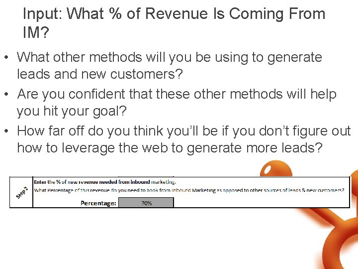 Input: What % of Revenue Is Coming From IM? • What other methods will