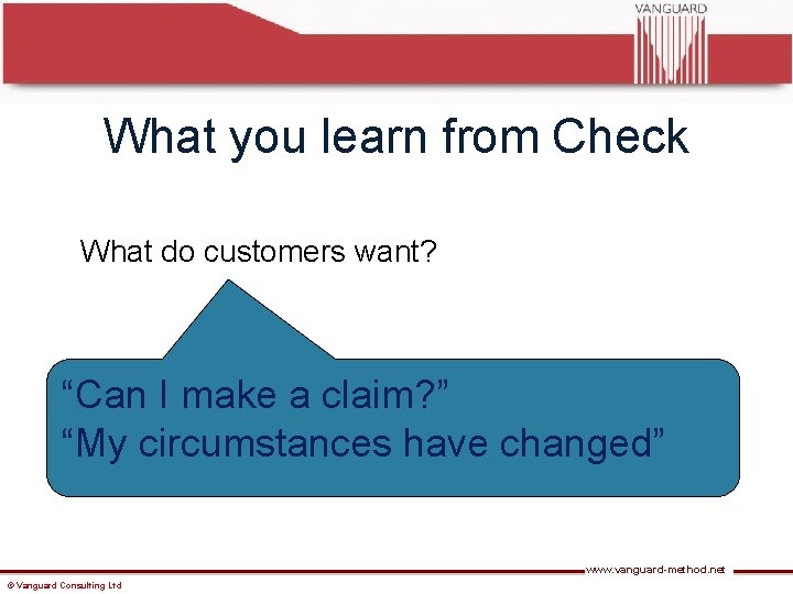 What you learn from Check What do customers want? “Can I make a claim?