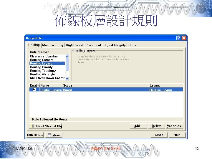 yiher 佈線板層設計規則 11/26/2020 例說Protel 99 SE 43 
