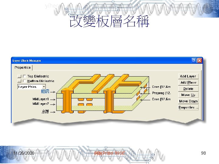 yiher 改變板層名稱 11/26/2020 例說Protel 99 SE 98 