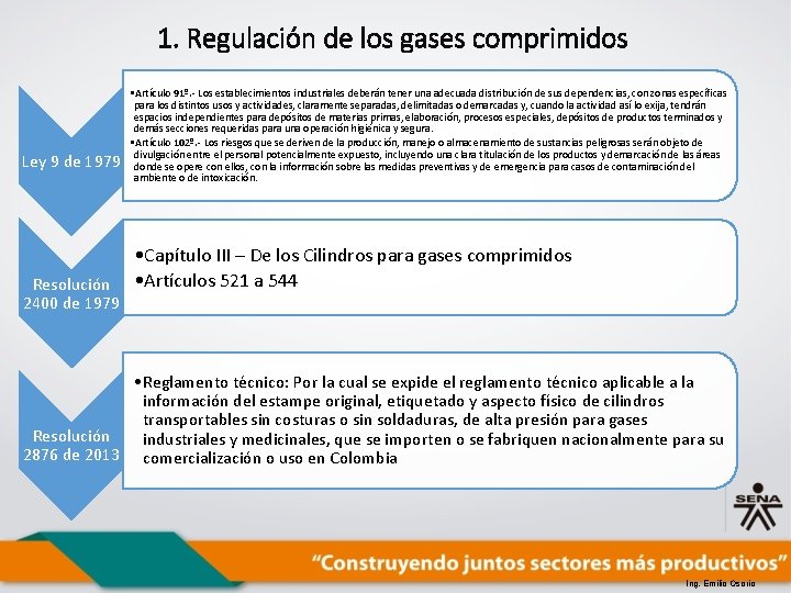 1. Regulación de los gases comprimidos Ley 9 de 1979 • Artículo 91º. -