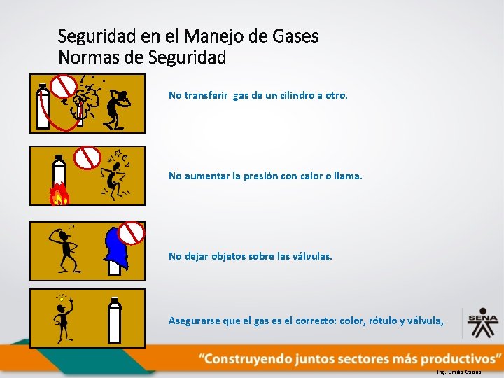 Seguridad en el Manejo de Gases Normas de Seguridad No transferir gas de un