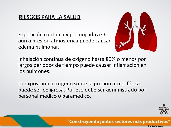 RIESGOS PARA LA SALUD Exposición continua y prolongada a O 2 aún a presión