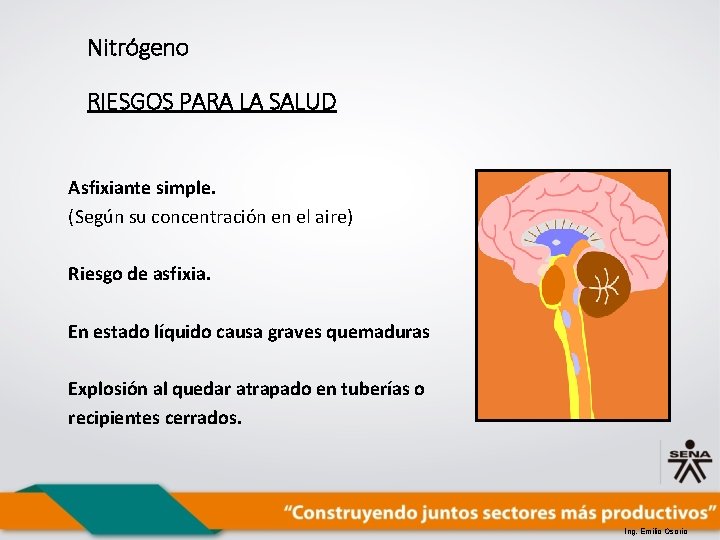 Nitrógeno RIESGOS PARA LA SALUD Asfixiante simple. (Según su concentración en el aire) Riesgo