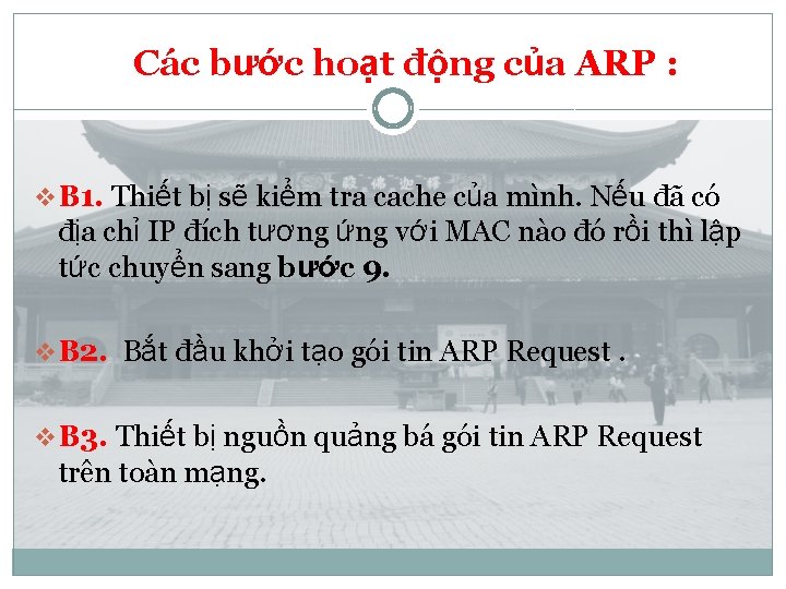 Các bước hoạt động của ARP : v B 1. Thiết bị sẽ kiểm