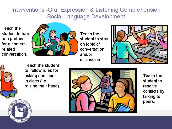 Interventions -Oral Expression & Listening Comprehension Social Language Development Teach the student to turn