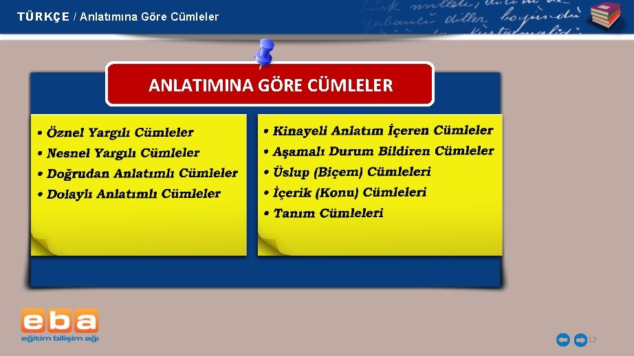 TÜRKÇE / Anlatımına Göre Cümleler ANLATIMINA GÖRE CÜMLELER 12 