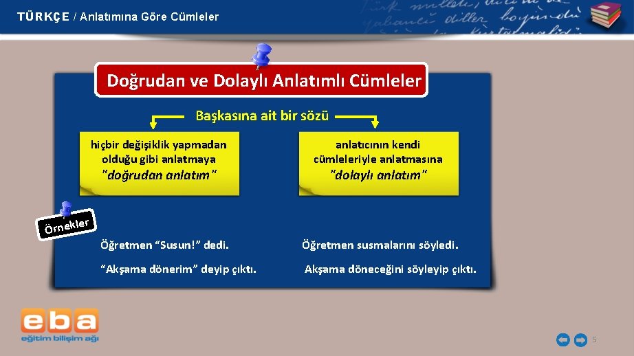 TÜRKÇE / Anlatımına Göre Cümleler Doğrudan ve Dolaylı Anlatımlı Cümleler Başkasına ait bir sözü