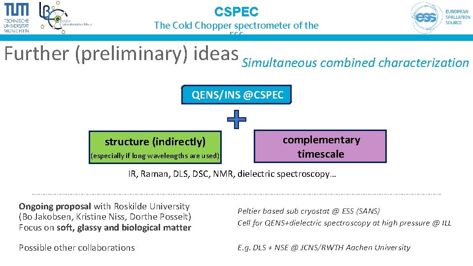 CSPEC The Cold Chopper spectrometer of the ESS Further (preliminary) ideas Simultaneous combined characterization