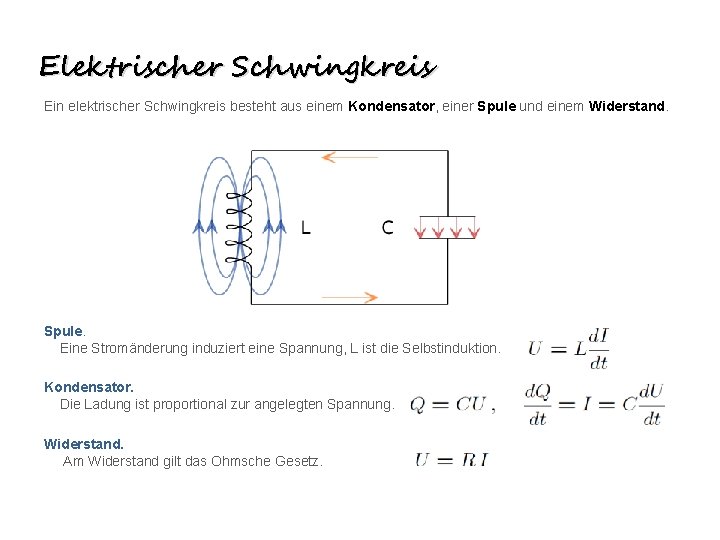 Elektrischer Schwingkreis Ein elektrischer Schwingkreis besteht aus einem Kondensator, einer Spule und einem Widerstand.