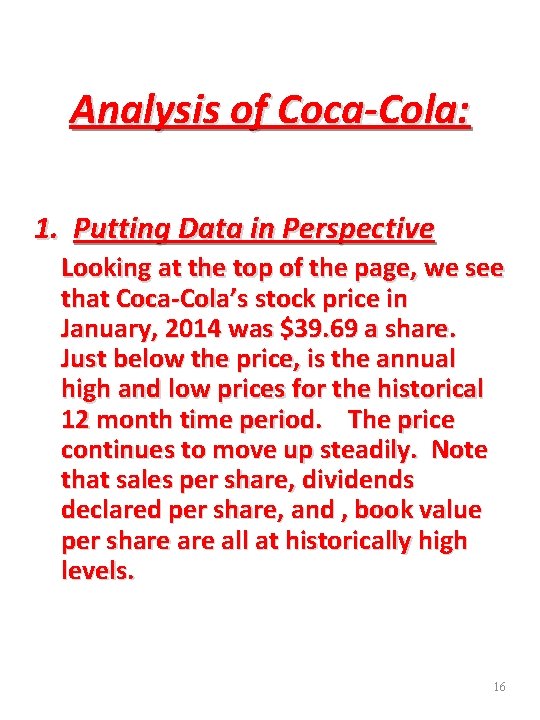 Analysis of Coca-Cola: 1. Putting Data in Perspective Looking at the top of the