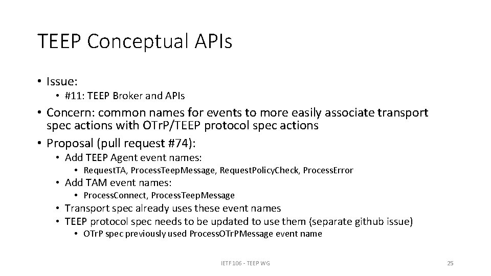 TEEP Conceptual APIs • Issue: • #11: TEEP Broker and APIs • Concern: common