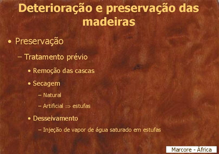 Deterioração e preservação das madeiras • Preservação – Tratamento prévio • Remoção das cascas