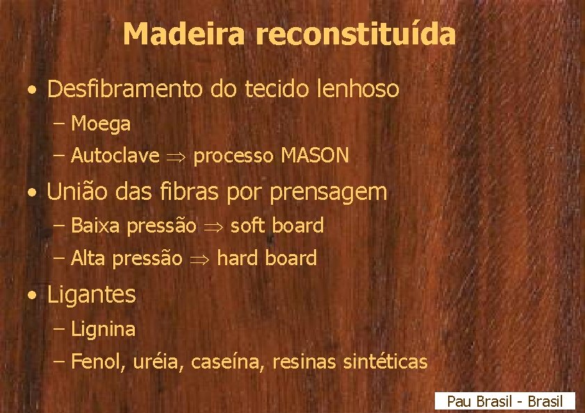 Madeira reconstituída • Desfibramento do tecido lenhoso – Moega – Autoclave processo MASON •