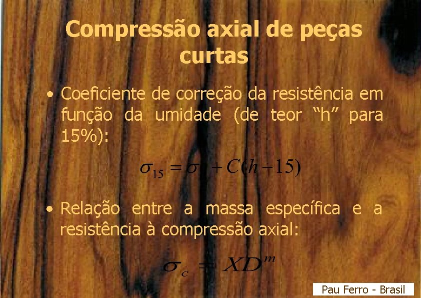 Compressão axial de peças curtas • Coeficiente de correção da resistência em função da