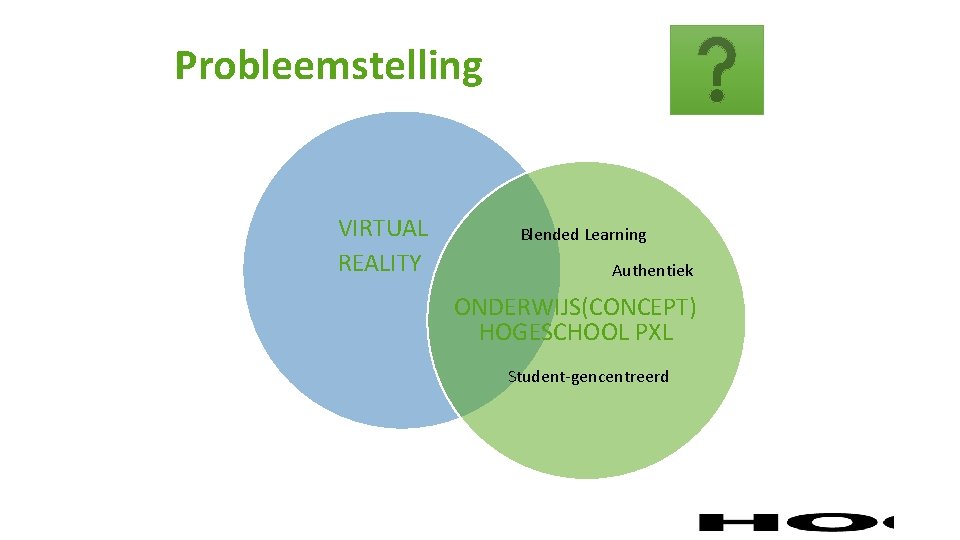 Probleemstelling VIRTUAL REALITY Blended Learning Authentiek ONDERWIJS(CONCEPT) HOGESCHOOL PXL Student-gencentreerd 