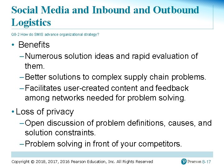 Social Media and Inbound and Outbound Logistics Q 8 -2 How do SMIS advance