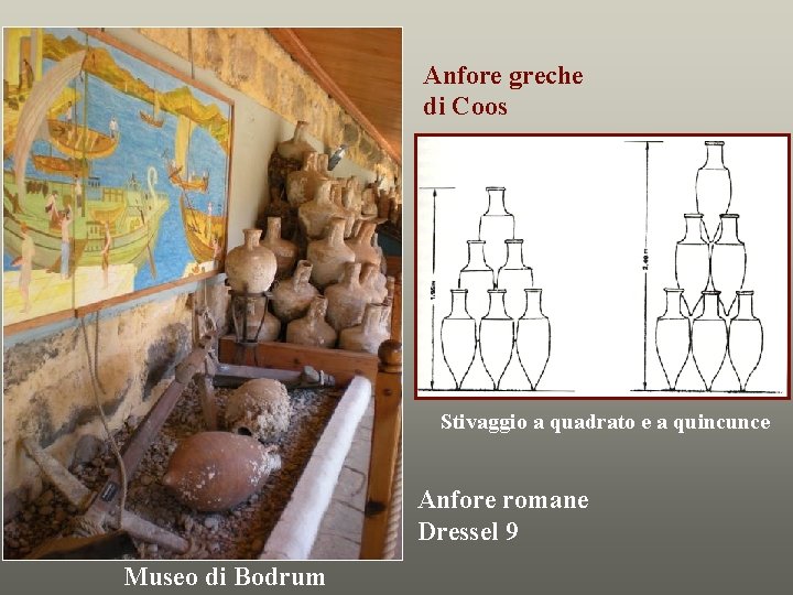 Anfore greche di Coos Stivaggio a quadrato e a quincunce Anfore romane Dressel 9