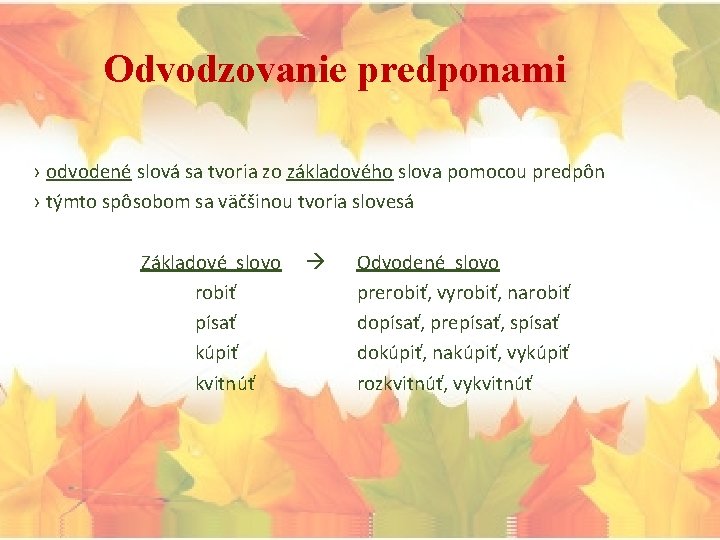 Odvodzovanie predponami › odvodené slová sa tvoria zo základového slova pomocou predpôn › týmto