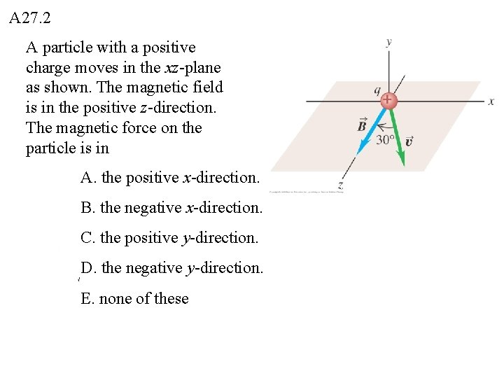 A 27. 2 A particle with a positive charge moves in the xz-plane as