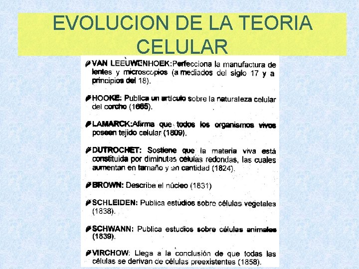 EVOLUCION DE LA TEORIA CELULAR 