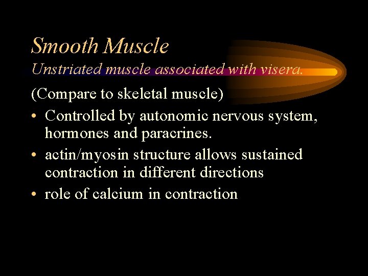 Smooth Muscle Unstriated muscle associated with visera. (Compare to skeletal muscle) • Controlled by