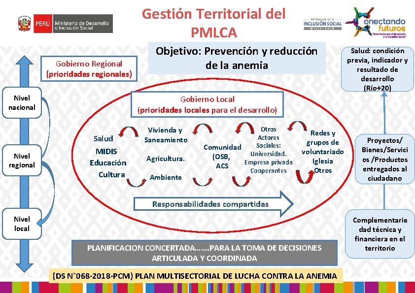 Gestión Territorial del PMLCA Gobierno Regional (prioridades regionales) Nivel nacional Nivel regional Objetivo: Prevención