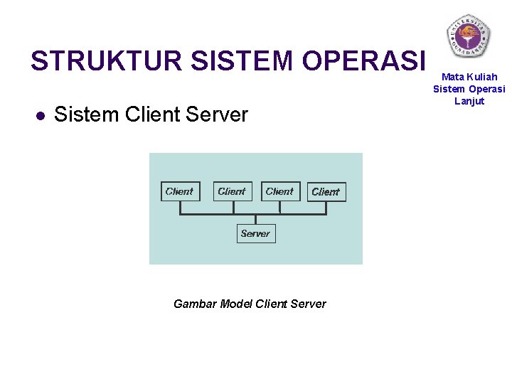 STRUKTUR SISTEM OPERASI l Sistem Client Server Gambar Model Client Server Mata Kuliah Sistem