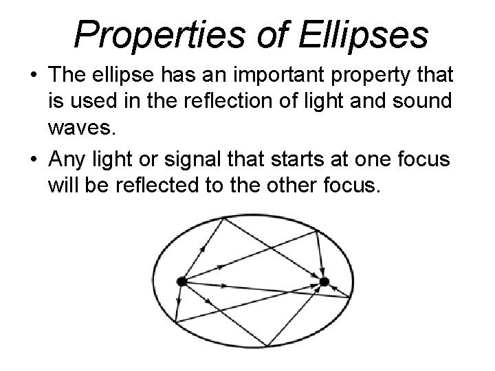 Properties of Ellipses • The ellipse has an important property that is used in