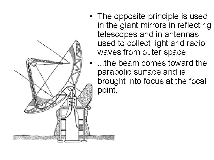  • The opposite principle is used in the giant mirrors in reflecting telescopes