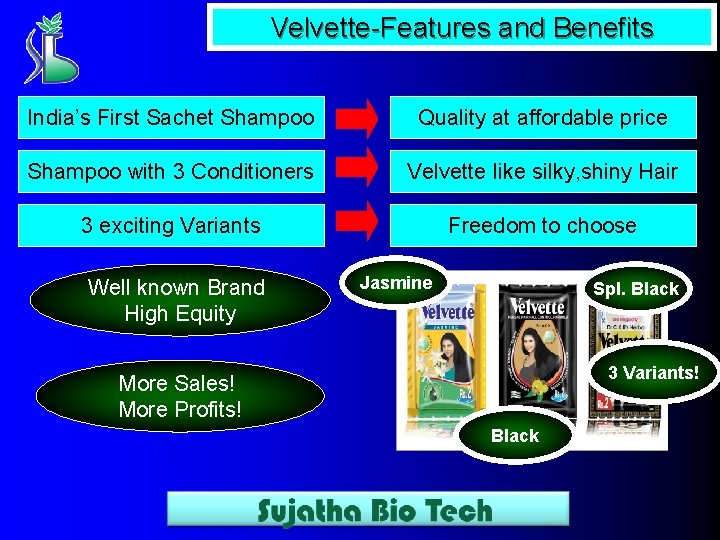 Velvette-Features and Benefits India’s First Sachet Shampoo Quality at affordable price Shampoo with 3