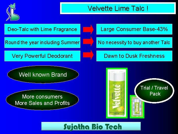 Velvette Lime Talc ! Deo-Talc with Lime Fragrance Large Consumer Base-43% Round the year