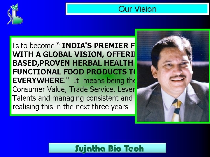 Our Vision Is to become “ INDIA'S PREMIER FMCG COMPANY, WITH A GLOBAL VISION,