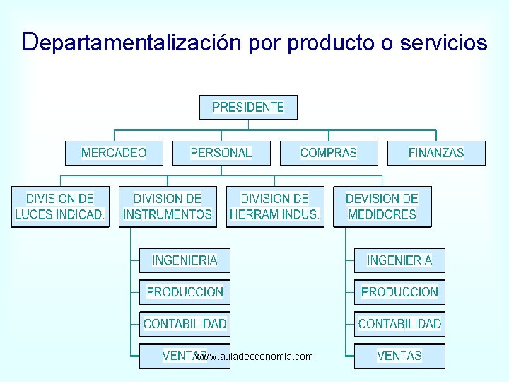 Departamentalización por producto o servicios www. auladeeconomia. com 